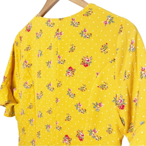 New with Tag Women's Francesca's Blue Rain Yellow Polka Dot Floral Mini Dress - Picture 9 of 16